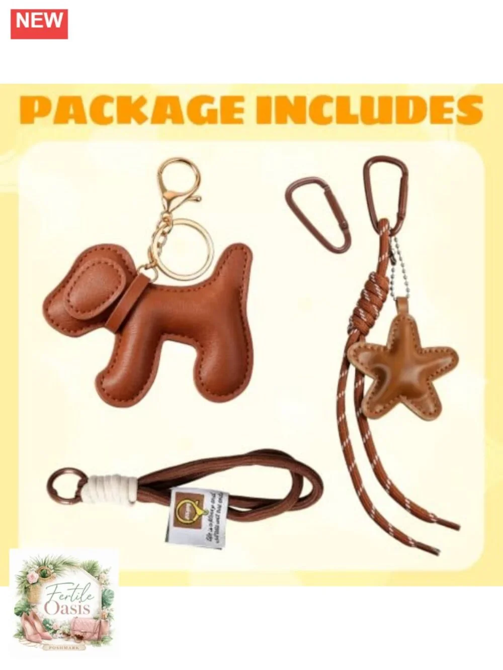 PU Leather Dog Keychain Bag Charm Star Pendant Y2K Tassel